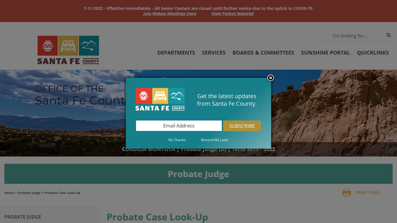 Santa Fe County : Probate Judge : Probate Case Look-Up