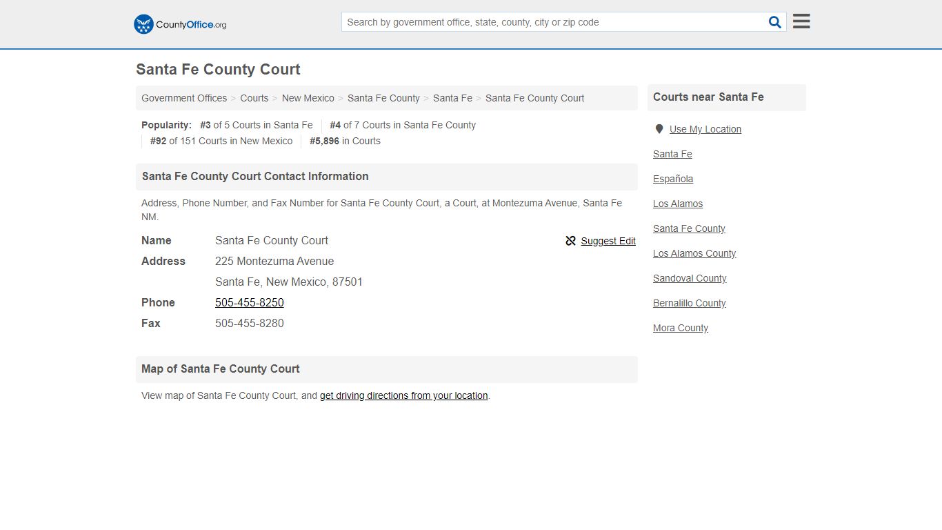 Santa Fe County Court - Santa Fe, NM (Address, Phone, and Fax)