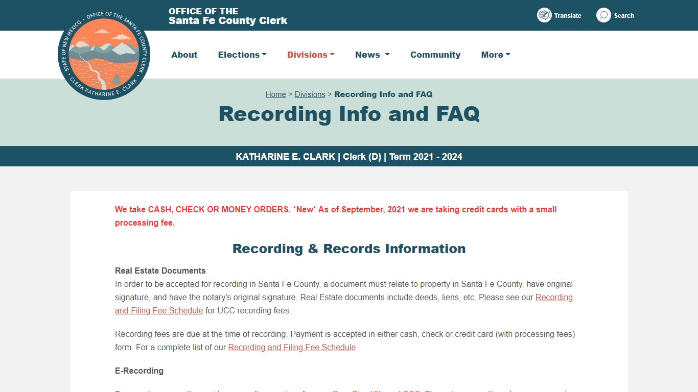 Recording Info and FAQ - Santa Fe County, New Mexico